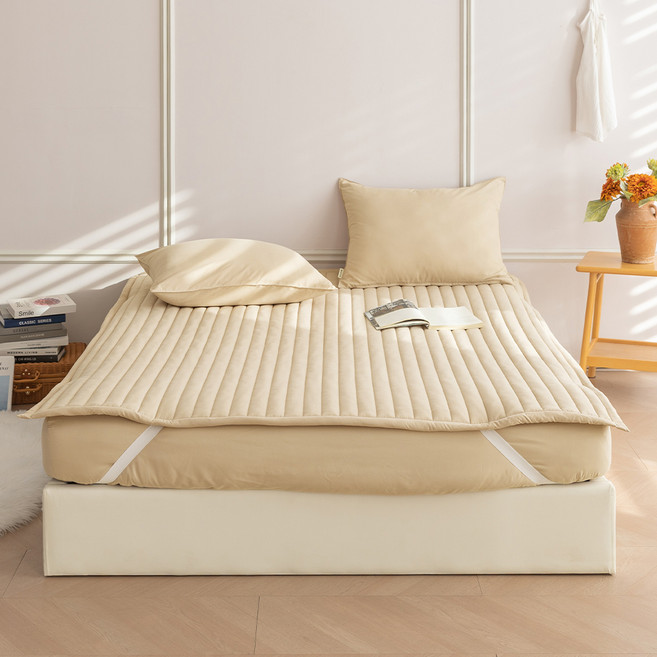 바자르 마카롱 사계절 고정밴딩 침대패드, 연브라운