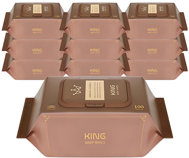 킹물티슈 프리미엄 저자극 유아물티슈 캡형, 50g, 100매, 10개