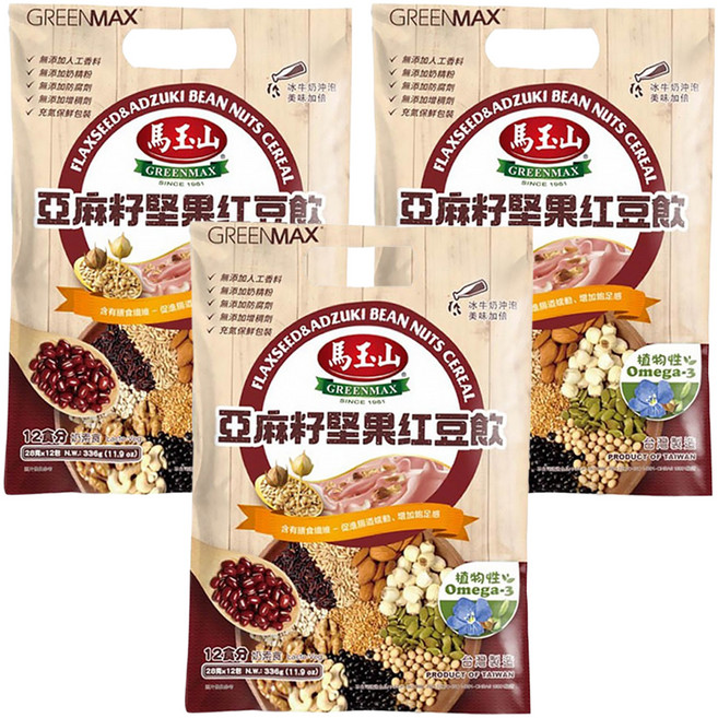 馬玉山 亞麻籽堅果紅豆飲, 336g, 3袋