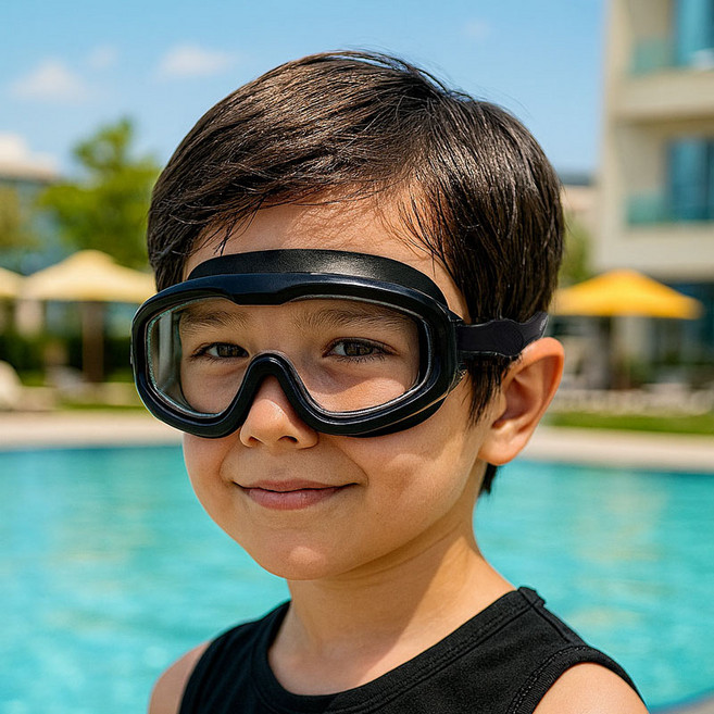 장사부 아동용 와이드 수경, 블랙, 1개