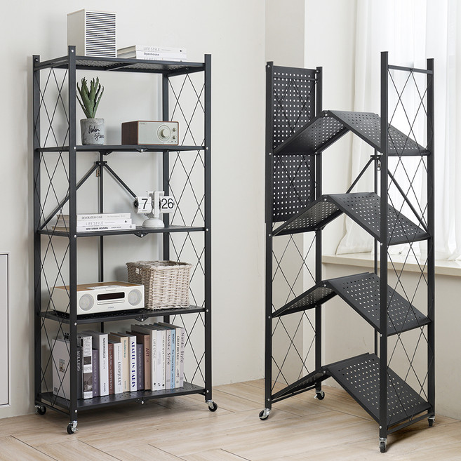 코멧 원터치 접이식 다용도 이동식 선반, 블랙, 5단