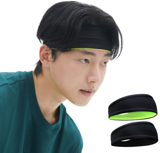 유에서무 남자 여름 기능성 스포츠 쿨 헤어밴드 2개입 세트, 블랙 + 네온블랙, 1세트
