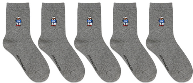 박군 여성용 학생용 곰돌이 중목 양말 5족 세트