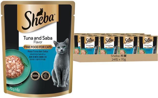 Sheba 希寶 鮮饌包 貓主食餐包, 鮪魚 + 鯖魚, 70g, 24包