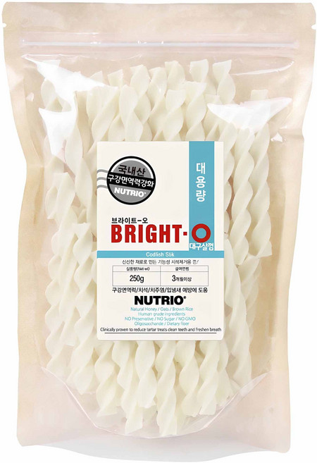 뉴트리오 강아지 브라이트오 덴탈껌, 대구살, 250g, 1개