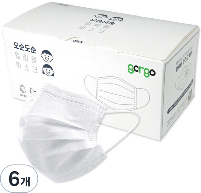 고르고 오순도순 일회용 마스크 성인용, 50개입, 6개, 화이트