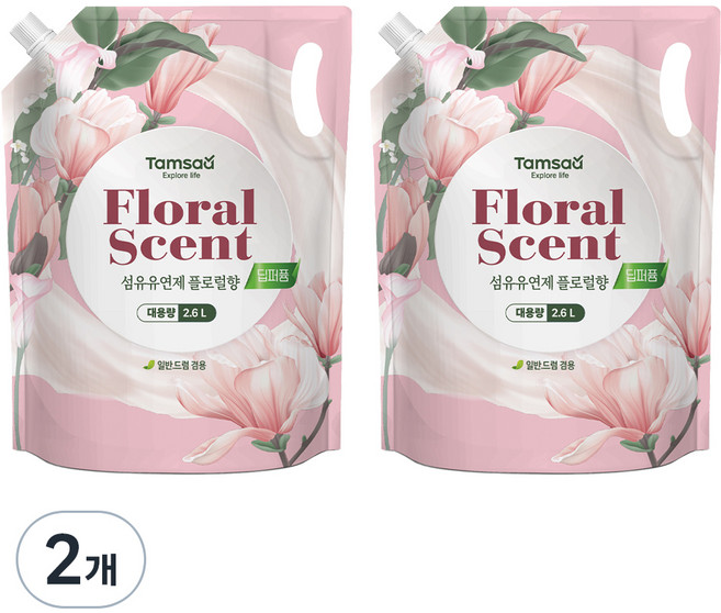 탐사 딥퍼퓸 섬유유연제 플로럴향 파우치타입 대용량, 2.6L, 2개