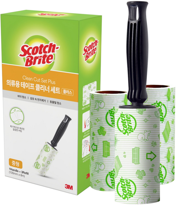 스카치브라이트 의류용 테이프 클리너 세트 플러스 핸들 + 리필 3개, 1세트