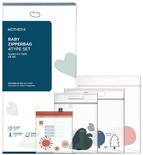 마더케이 아기 지퍼백 4종 세트 S 15매입 + M 15매입 + L 15매입 + XL 15매입, 1세트
