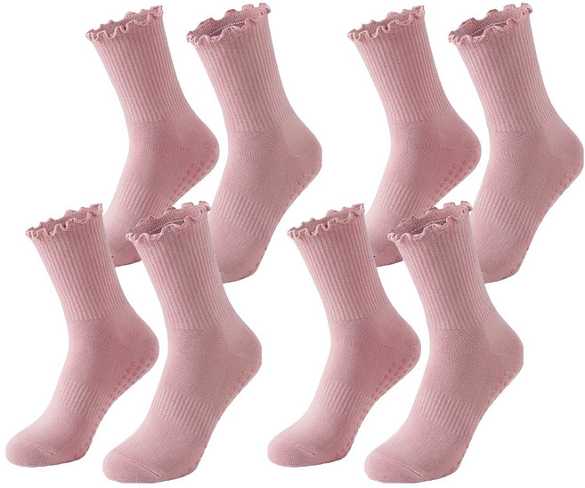플로우데이 여성용 프릴 장식 요가 필라테스 미끄럼방지 양말 4켤레