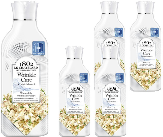 르샤트라1802 링클케어 초고농축 섬유유연제 화이트&릴리 본품, 1L, 5개