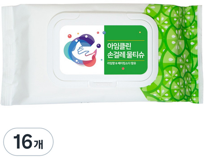 아임클린 엠보싱 손걸레 물티슈 캡형, 16개