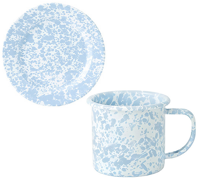 크로우캐년홈 D11 마블 라인 머그컵 340ml + D99 플랫플레이트 20cm, 베이비블루, 1세트