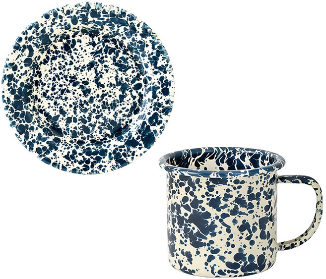 크로우캐년홈 D11 마블 라인 머그컵 340ml + D99 플랫플레이트 20cm, 네이비, 1세트