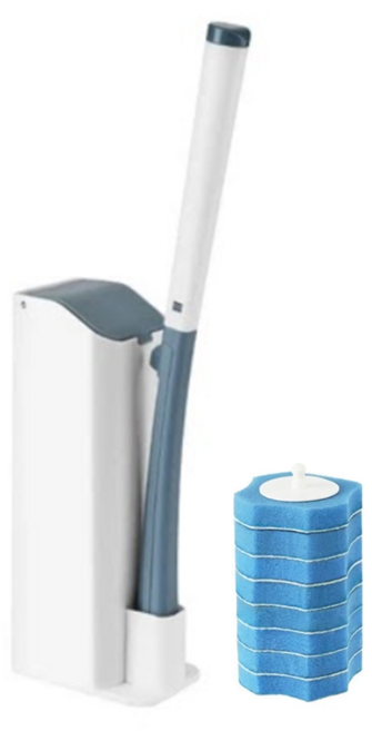 拋棄式馬桶刷 + 清潔刷頭 8個, 藍色, 1組
