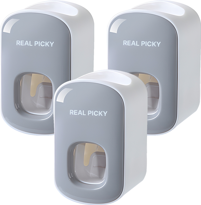 리얼피키 자동 치약 디스펜서, 그레이, 3개