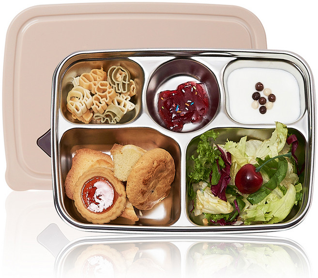 마더케이 국내제조 스테인리스 유아동 식판 + 뚜껑 세트, 베이지, 1세트