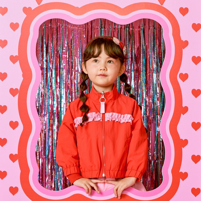 핑크드래곤 여아용 레드 리버시블 하트 점퍼