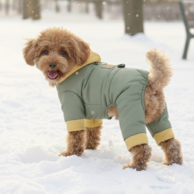 바오스레 반려동물 도톰한 초겨울 핫패딩 하네스, 투톤올리브, 1개