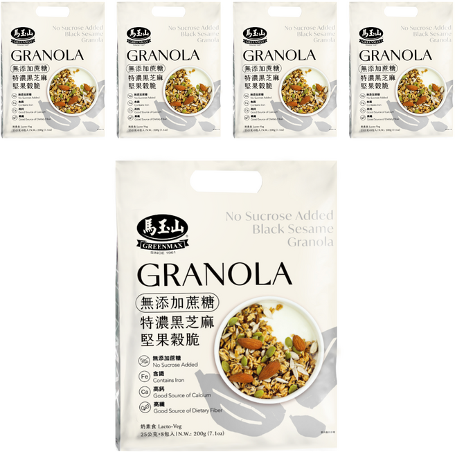 馬玉山 無添加蔗糖特濃黑芝麻堅果穀脆 8包, 200g, 5袋