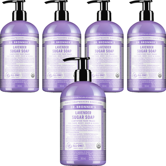 [비건뷰티] 닥터브로너스 라벤더 슈가 솝, 360ml, 5개