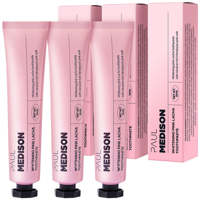 폴메디슨 미백 핑크 라차치약, 100g, 3개