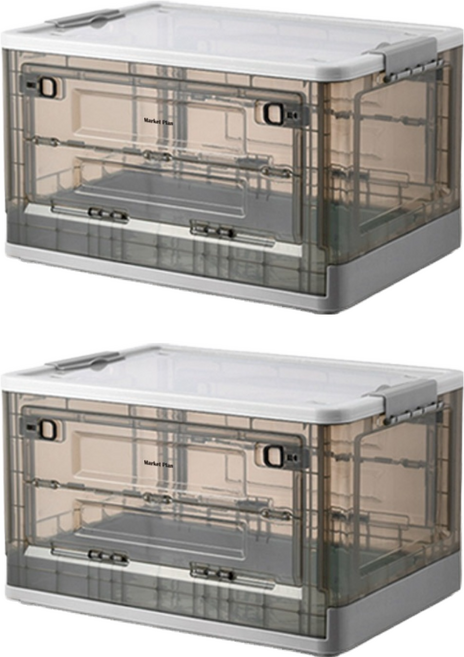 마켓플랜 투명 접이식 오픈 리빙박스, 화이트, 2개