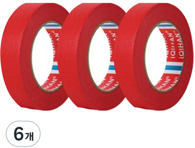 iQIHAN 칼라 마스킹 종이테이프 25mm x 15m, 레드, 6개