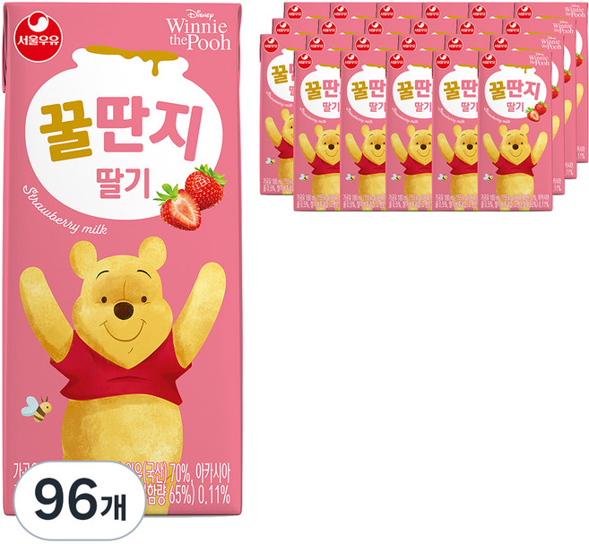 서울우유 딸기 꿀딴지, 180ml, 96개