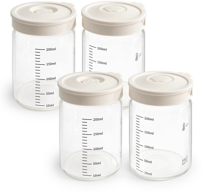 헬로키친 내열유리 실리콘캡 눈금 유리병, 200ml, 4개