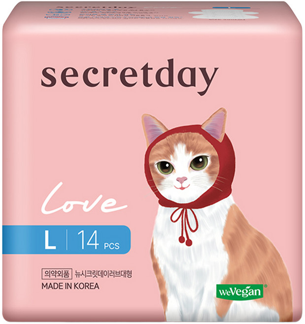 secretday 韓國原裝進口 Love系列 蝶翼衛生棉, L(29cm), 14片, 1包