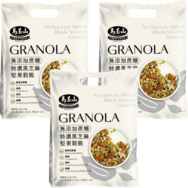 馬玉山 無添加蔗糖特濃黑芝麻堅果穀脆 8包, 200g, 3袋