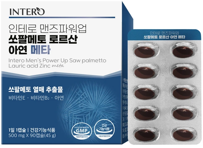 인테로 메타 맨즈파워업 쏘팔메토 로르산 아연 45g, 90정, 1개 - 쿠팡
