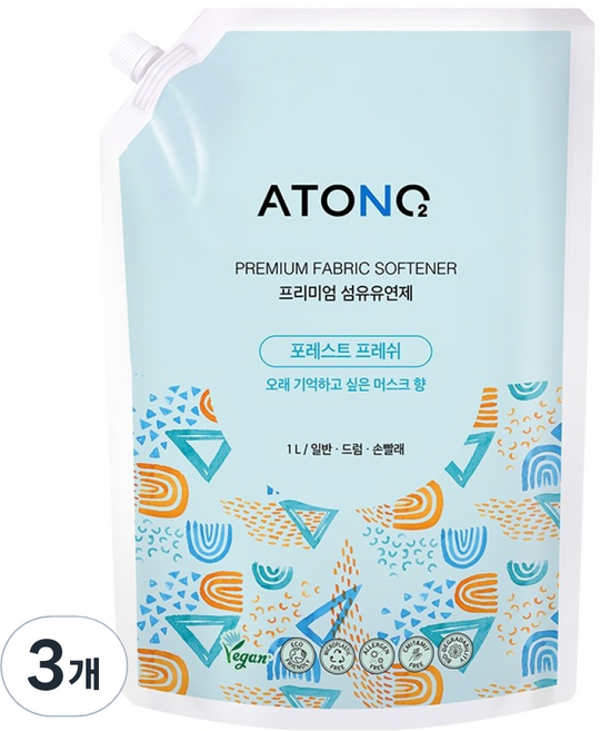 아토앤오투 프리미엄 섬유유연제 포레스트프레쉬향 리필, 1L, 3개