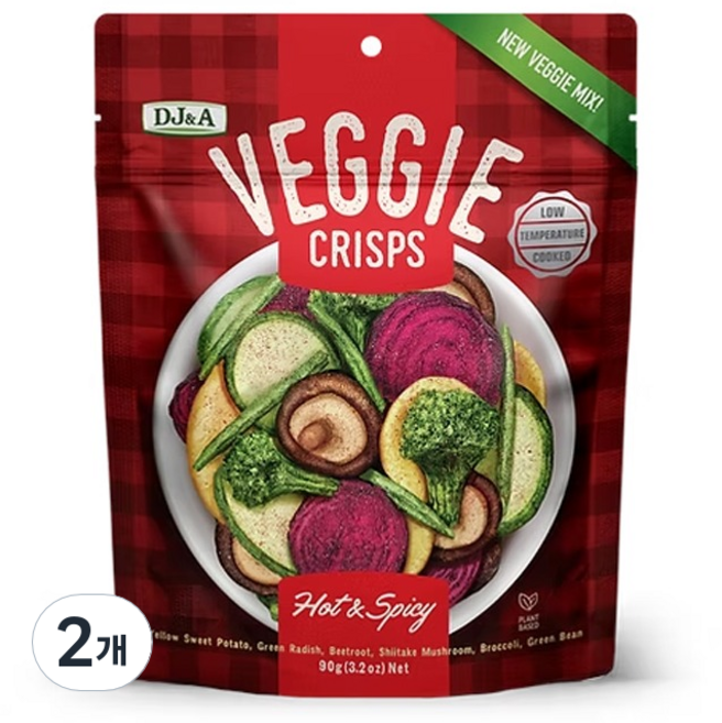 디제이앤에이 베지 크리스프 핫앤스파이시 스낵, 90g, 2개