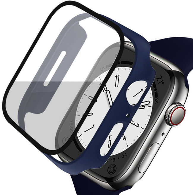 루아러블 애플워치 액정보호 강화유리 풀커버 케이스, 네이비, 1개