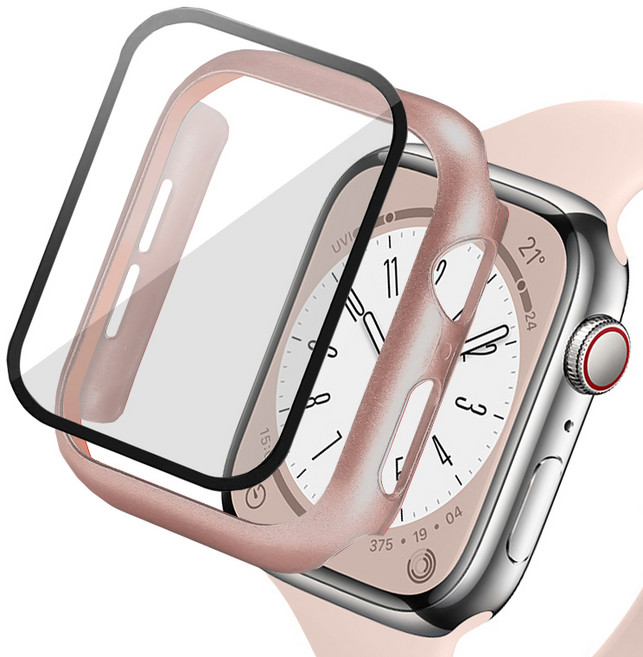 루아러블 애플워치 액정보호 강화유리 풀커버 케이스, 로즈골드, 1개