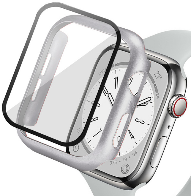 루아러블 애플워치 액정보호 강화유리 풀커버 케이스, 실버, 1개