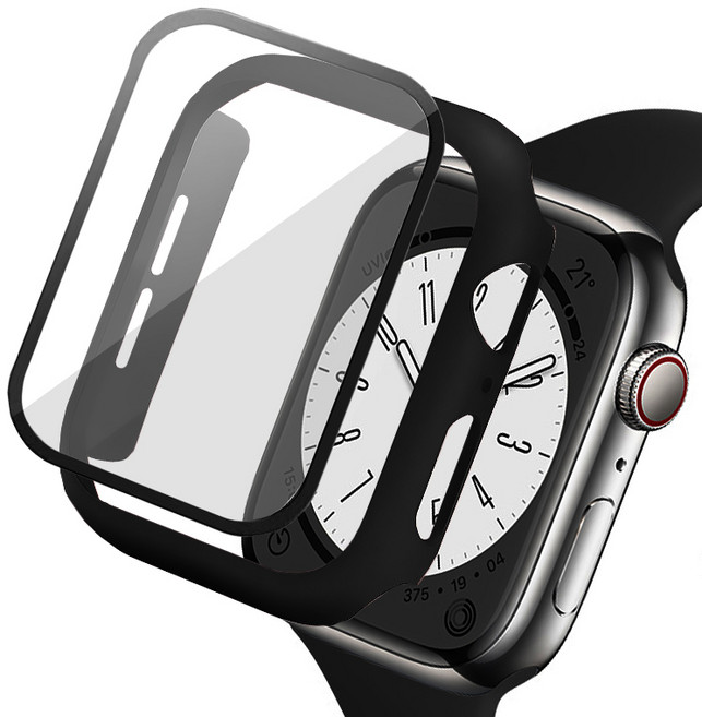 루아러블 애플워치 액정보호 강화유리 풀커버 케이스, 블랙, 1개