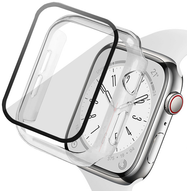 루아러블 애플워치 액정보호 강화유리 풀커버 케이스, 투명, 1개