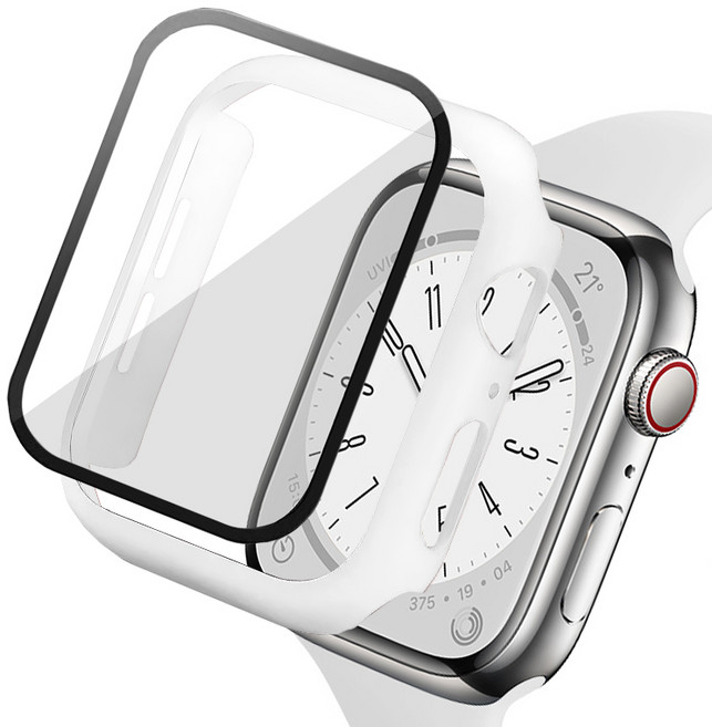 루아러블 애플워치 액정보호 강화유리 풀커버 케이스, 화이트, 1개