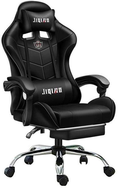 運動版電競椅 帶抬腳墊, 黑色