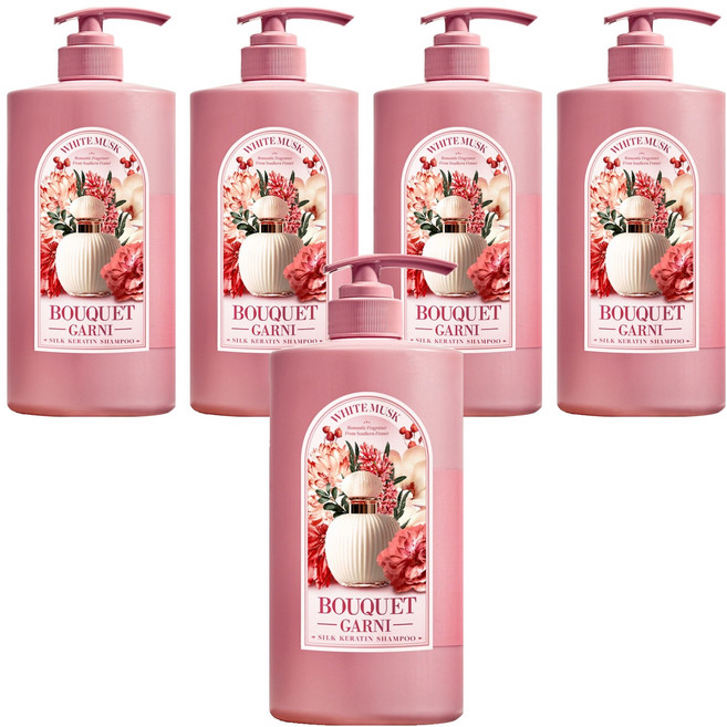 부케가르니 실크 케라틴 샴푸 화이트머스크향, 1L, 5개