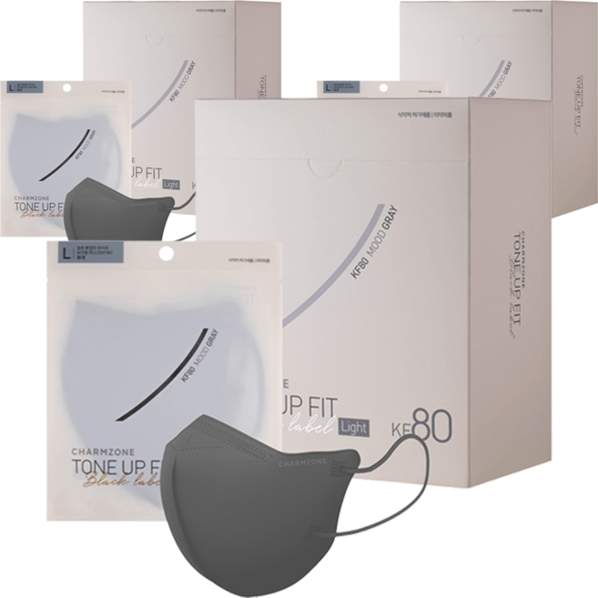 참존 톤업핏 블랙라벨 라이트 KF80 마스크 대형, 25개입, 3개, 무드그레이