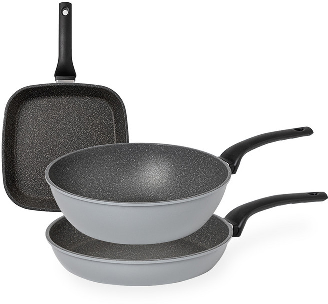 퀸센스 데일리 프라이팬 세트 3개, 그레이, 사각팬 27cm + 후라이팬 28cm + 궁중팬 28cm, 1세트