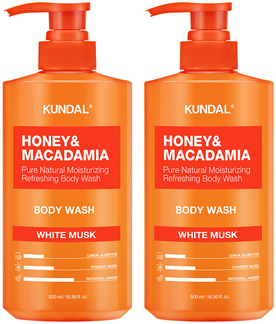 쿤달 허니 앤드 마카다미아 퓨어 바디워시 화이트머스크향, 500ml, 2개