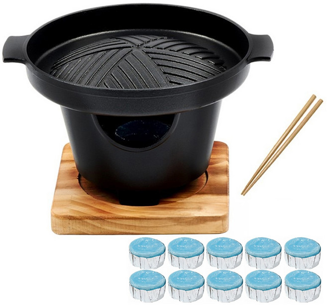一人用迷你燒烤爐 + 固體酒精塊30g 10個 + 筷子1雙, 165 x 120mm, 1組