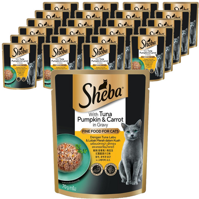 쉬바 1세 이상 고양이 간식 파우치, 참치+호박+당근, 70g, 24개