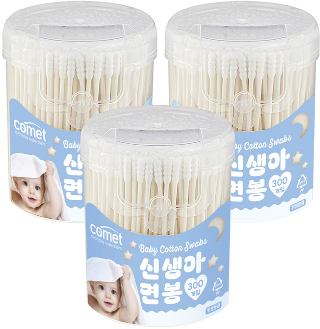 코멧 신생아 면봉, 3개, 300개입