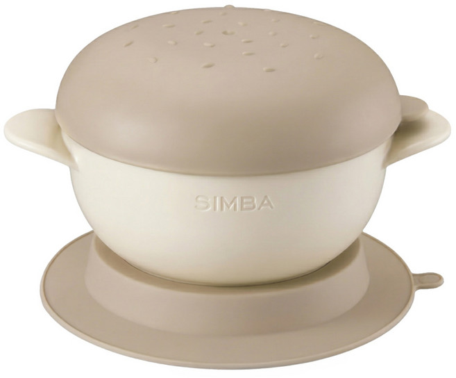 Simba 小獅王辛巴 美味漢堡吸盤碗 6個月以上, 防塵蓋 + 碗 + 吸盤, 杏茶, 1組
